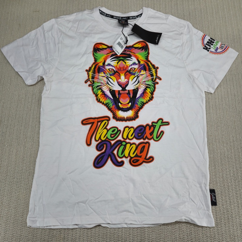 Switch Remarkable Shirt Mens Large White Tiger King Graphic Hip Hop Streetwear